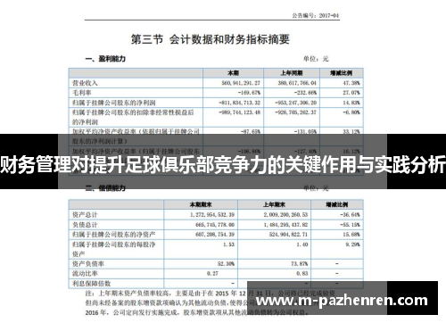 财务管理对提升足球俱乐部竞争力的关键作用与实践分析 财务管理对提升足球俱乐部竞争力的关键作用与实践分析