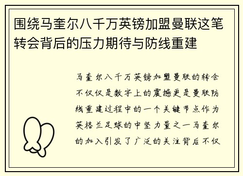 围绕马奎尔八千万英镑加盟曼联这笔转会背后的压力期待与防线重建